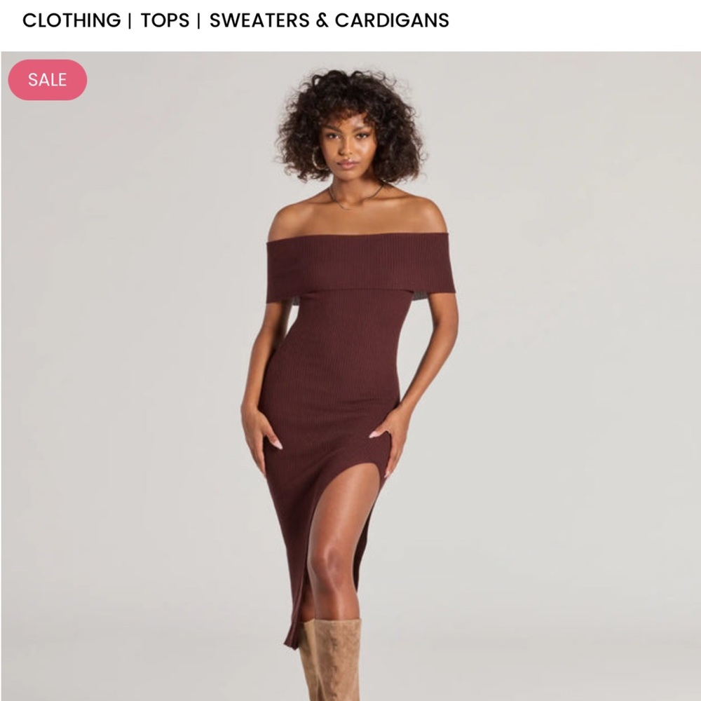 Chic Off-Shoulder Knit Dress with Slit